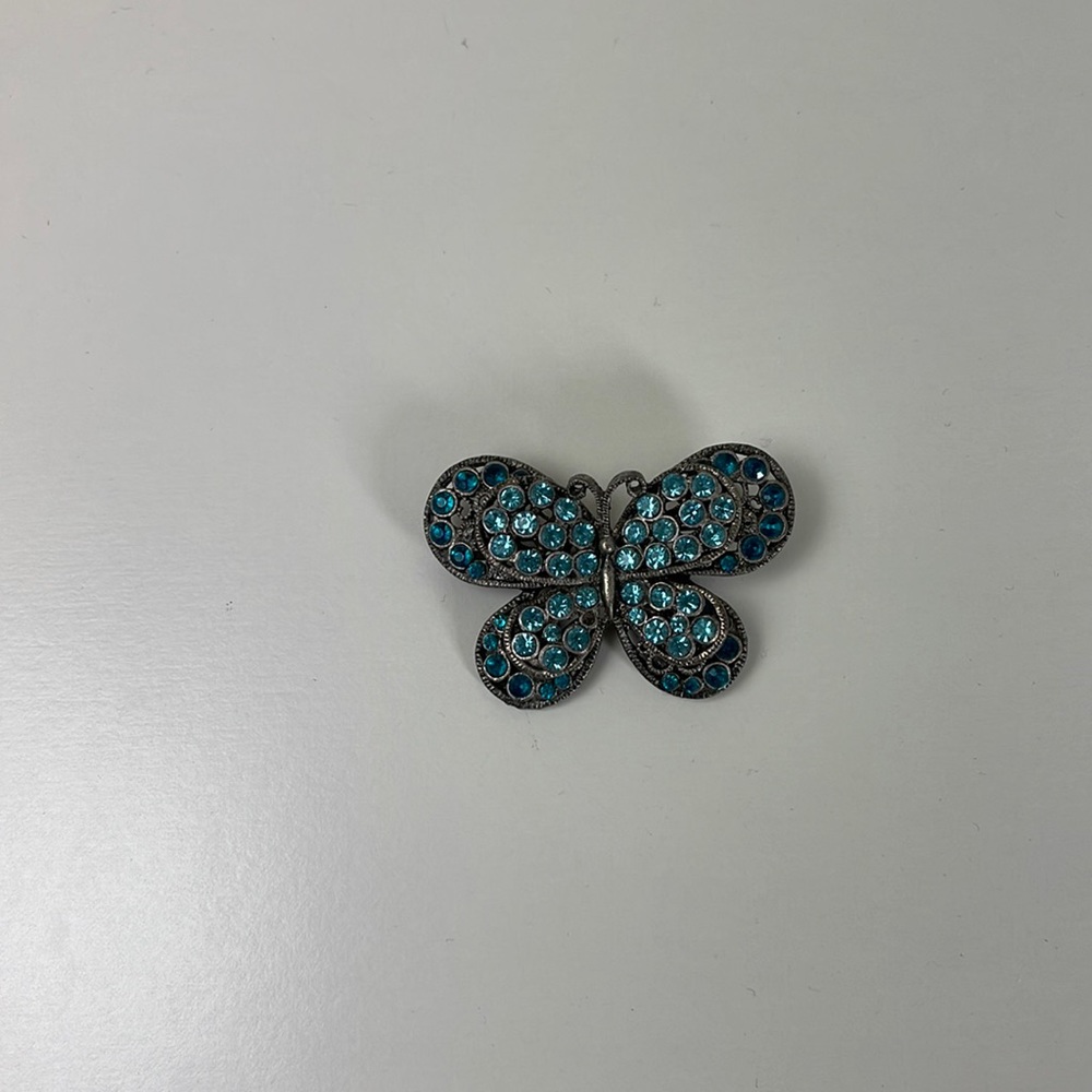 Blue Rhinestone Butterfly Pin